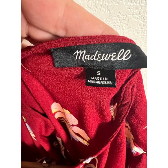 Madewell Red Birds of Paradise Floral Print Button Up Short Sleeve Top Size S - Picture 5 of 9